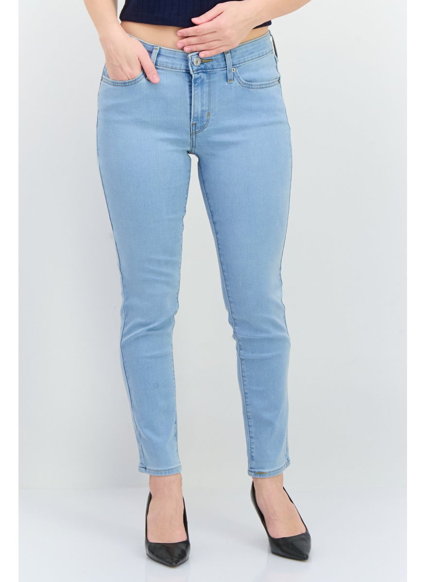Women Skinny Fit Mid Rise Stretch Jeans, Light Blue