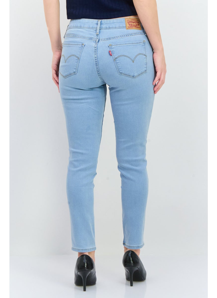 Women Skinny Fit Mid Rise Stretch Jeans, Light Blue