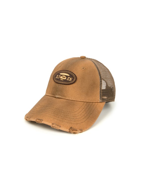 Moonface logo distressed denim cap