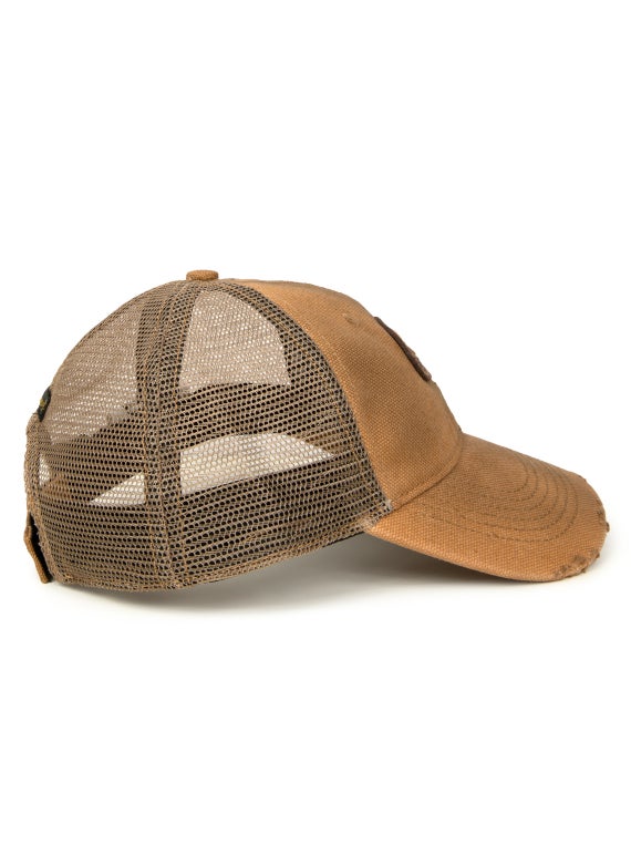 Moonface logo distressed denim cap