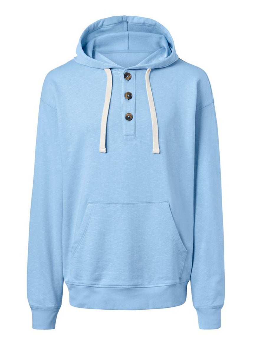 Men Drawstring Heather Hooded Sweatshirt, Sky Blue
