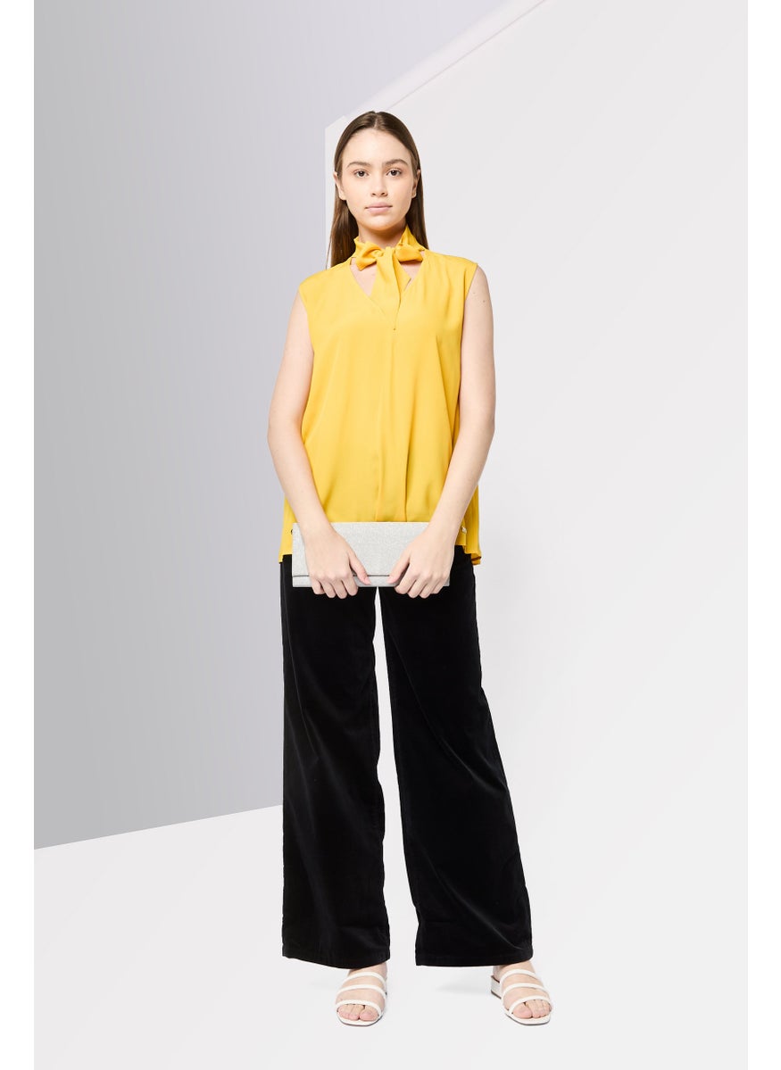 Women Tie-Neck Solid Tank Top, Yellow