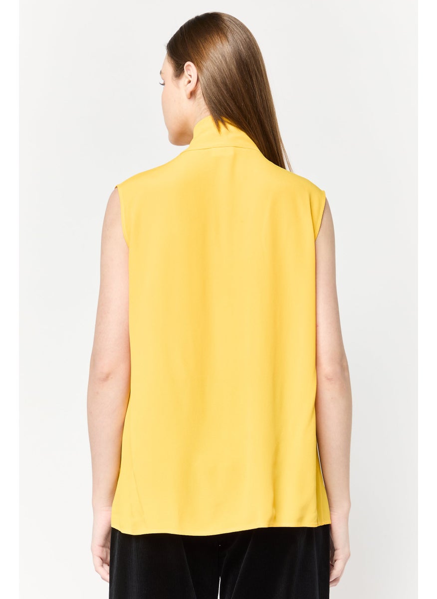 Women Tie-Neck Solid Tank Top, Yellow