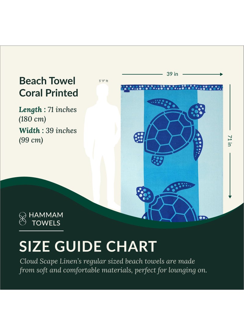 Cotton Beach Towels Set- Pack of 2, 39x71 inches, Quick Dry and Highly Absorbent Towels,Turtle & Coral