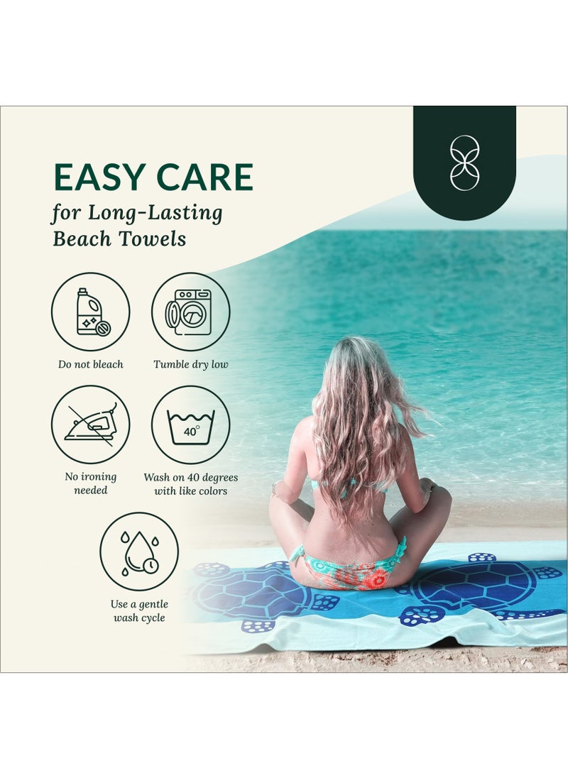 Cotton Beach Towels Set- Pack of 2, 39x71 inches, Quick Dry and Highly Absorbent Towels,Turtle & Coral