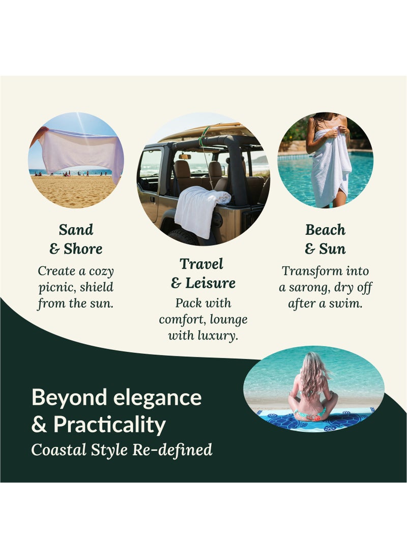 Cotton Beach Towels Set- Pack of 2, 39x71 inches, Quick Dry and Highly Absorbent Towels,Turtle & Coral