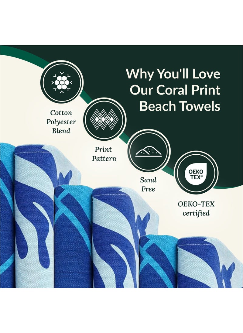 Cotton Beach Towels Set- Pack of 2, 39x71 inches, Quick Dry and Highly Absorbent Towels,Turtle & Coral