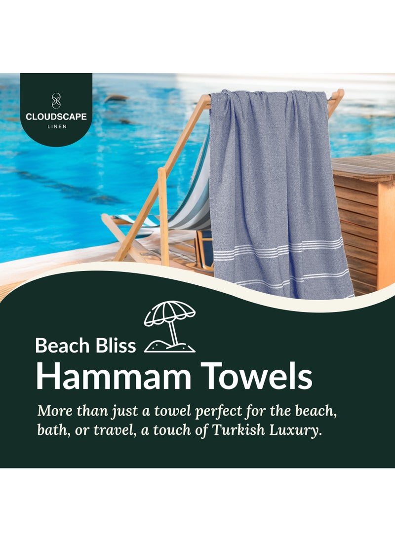 Turkish Beach Towel Set of 2, 39x71 inches Oversized Lightweight 100% Cotton Hammam Towel, NAVY BLAZER