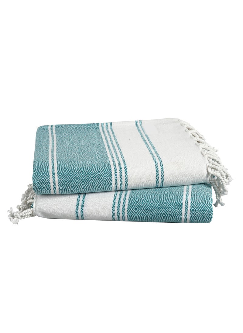 Turkish Beach Towel Set of 2, 39x71 inches Oversized Lightweight 100% Cotton Hammam Towel,BALTIC