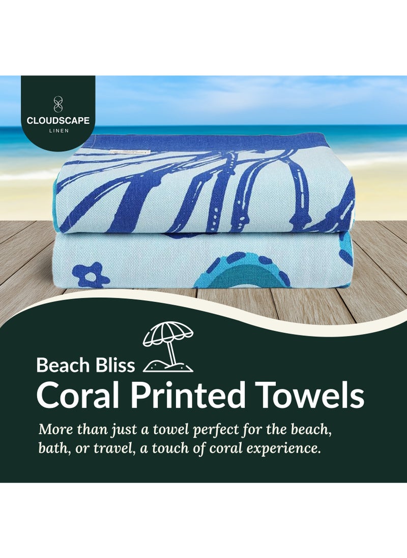 Coral Cotton Beach Towels Set Pack of 2, 39x71 inches, Quick Dry and Highly Absorbent Towels,STARFISH & Turtle