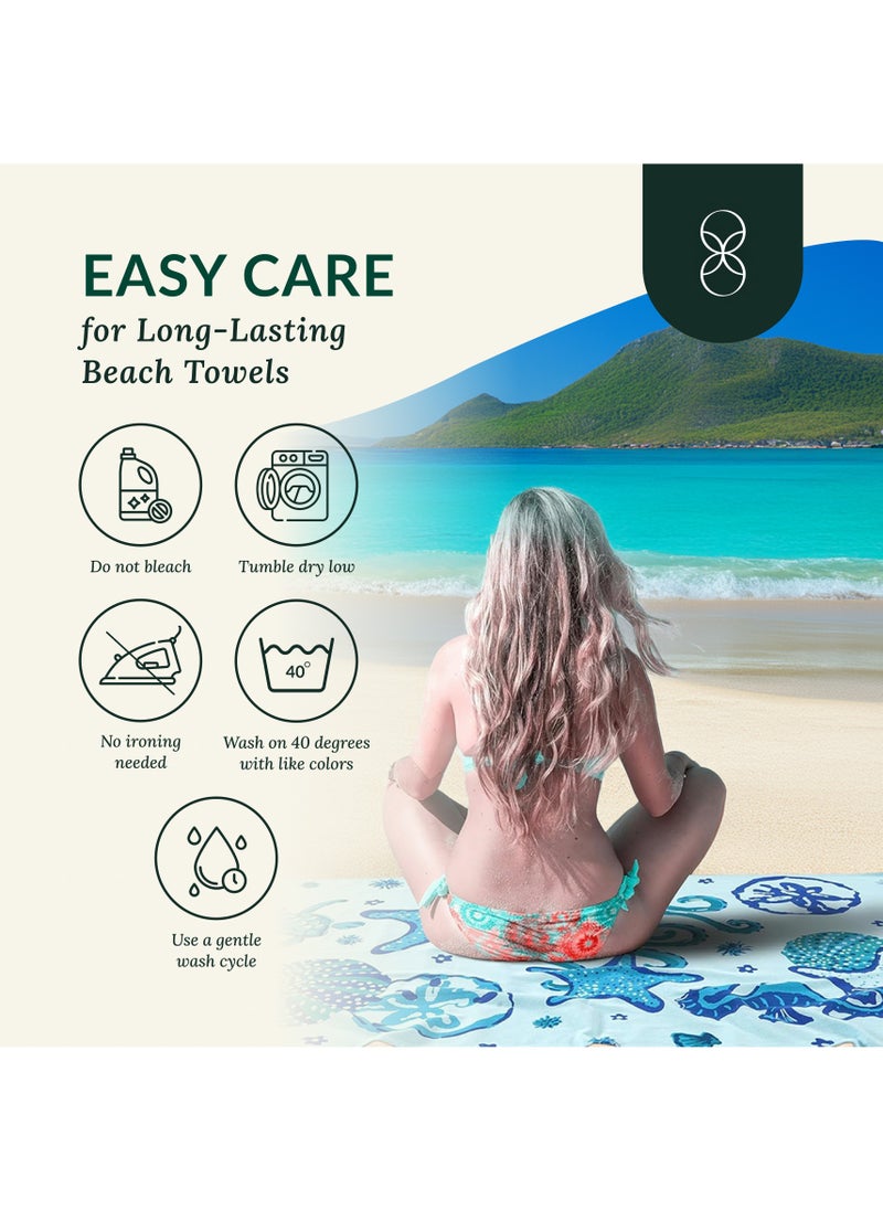 Coral Cotton Beach Towels Set Pack of 2, 39x71 inches, Quick Dry and Highly Absorbent Towels,STARFISH & Turtle