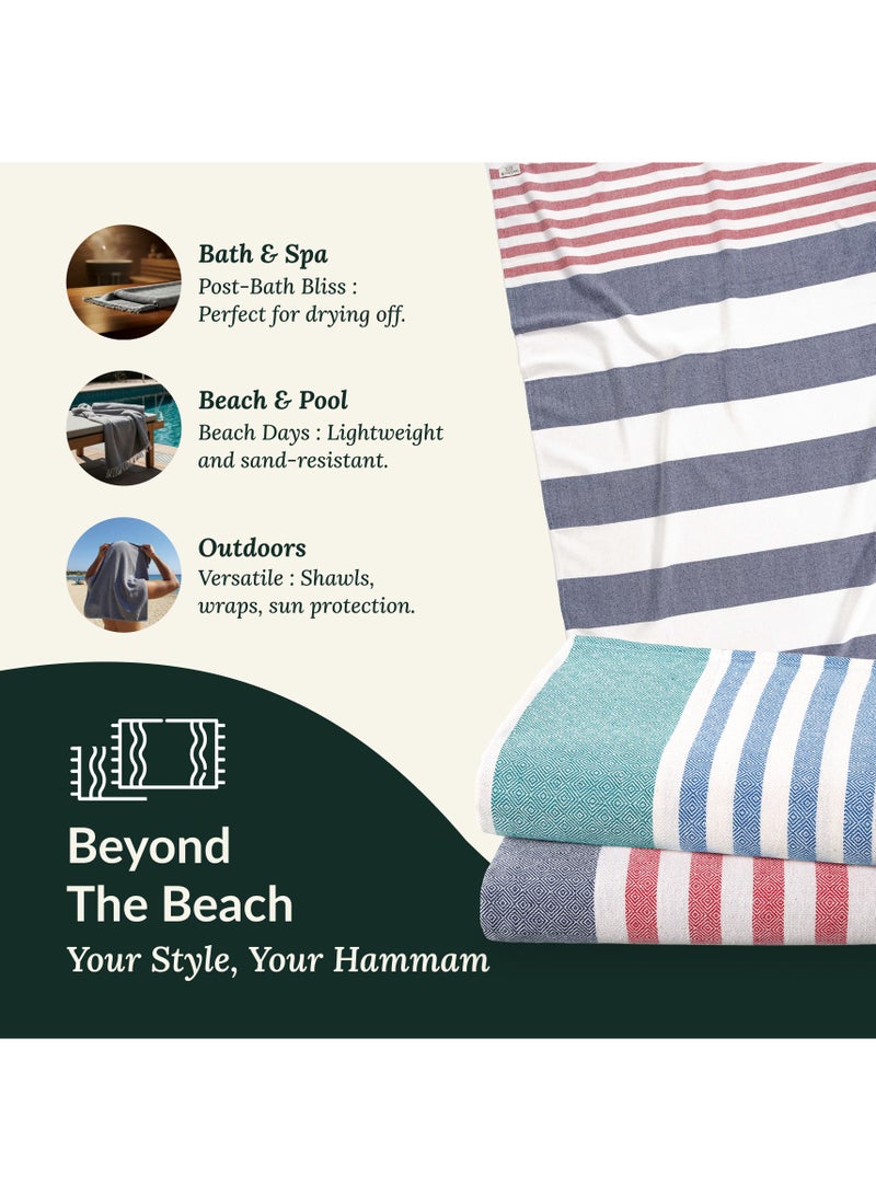Turkish Beach Towel Set of 2, 39x71 inches Oversized Lightweight 100% Cotton Hammam Towel, STRP2