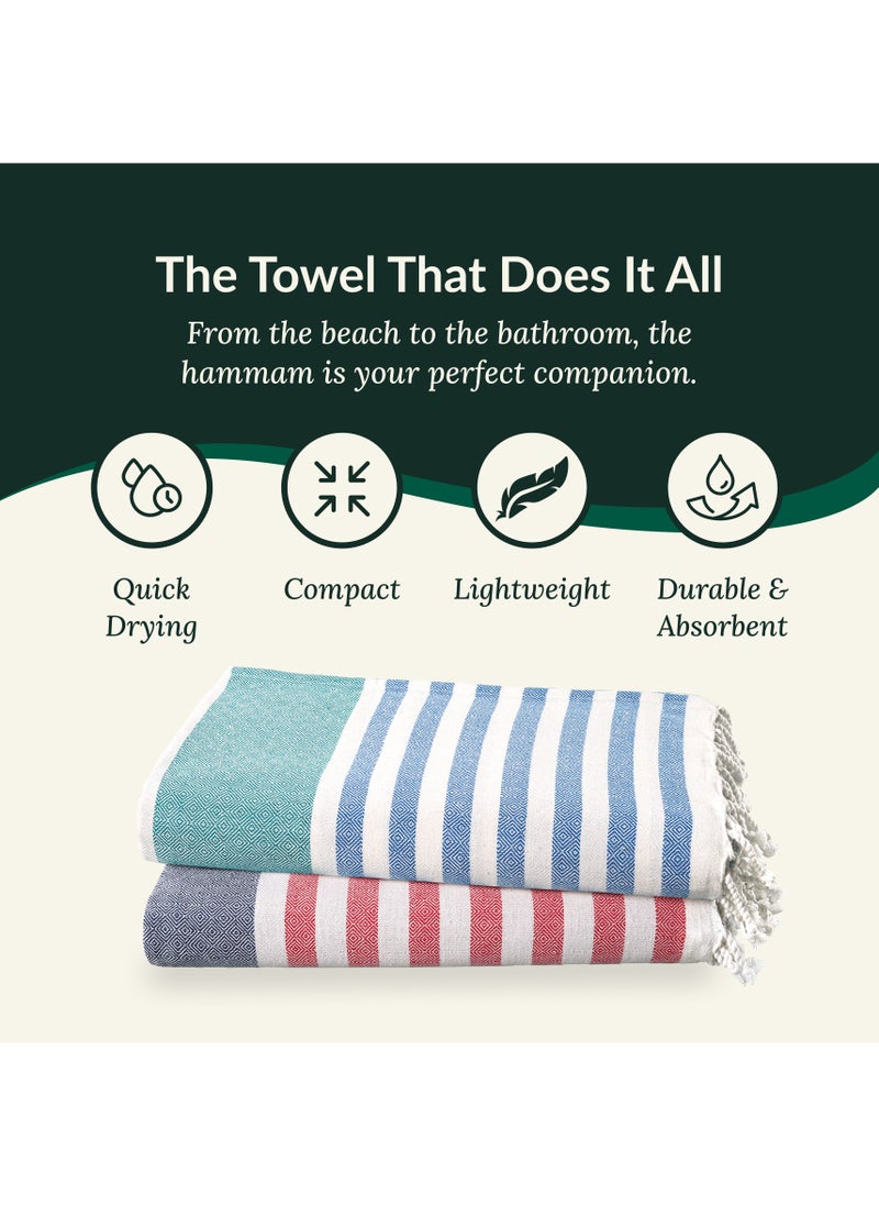 Turkish Beach Towel Set of 2, 39x71 inches Oversized Lightweight 100% Cotton Hammam Towel, STRP2