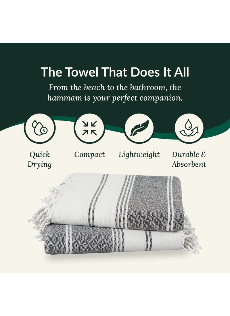 Turkish Beach Towel Set of 2, 39x71 inches Oversized Lightweight 100% Cotton Hammam Towel, Ebony