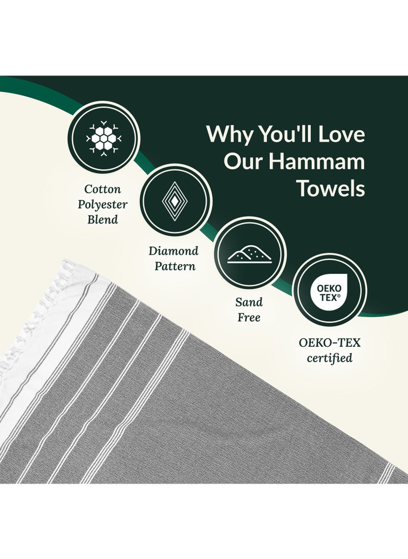 Turkish Beach Towel Set of 2, 39x71 inches Oversized Lightweight 100% Cotton Hammam Towel, Ebony