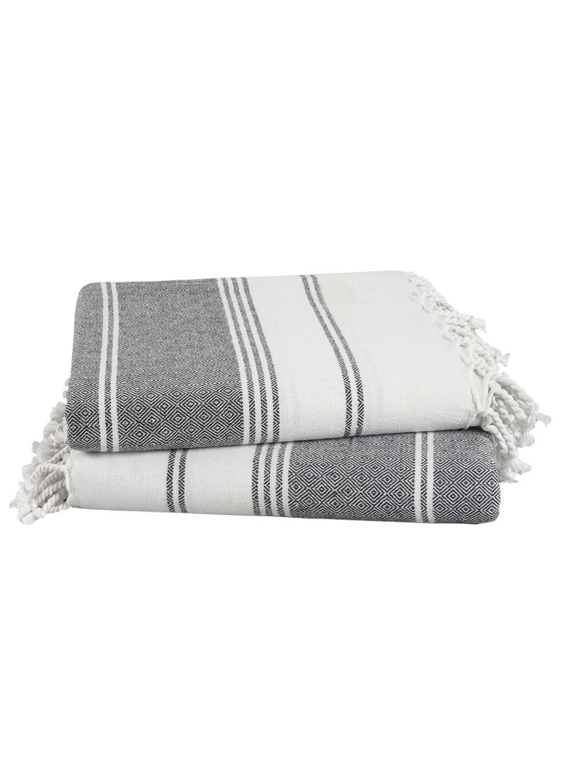 Turkish Beach Towel Set of 2, 39x71 inches Oversized Lightweight 100% Cotton Hammam Towel, Ebony