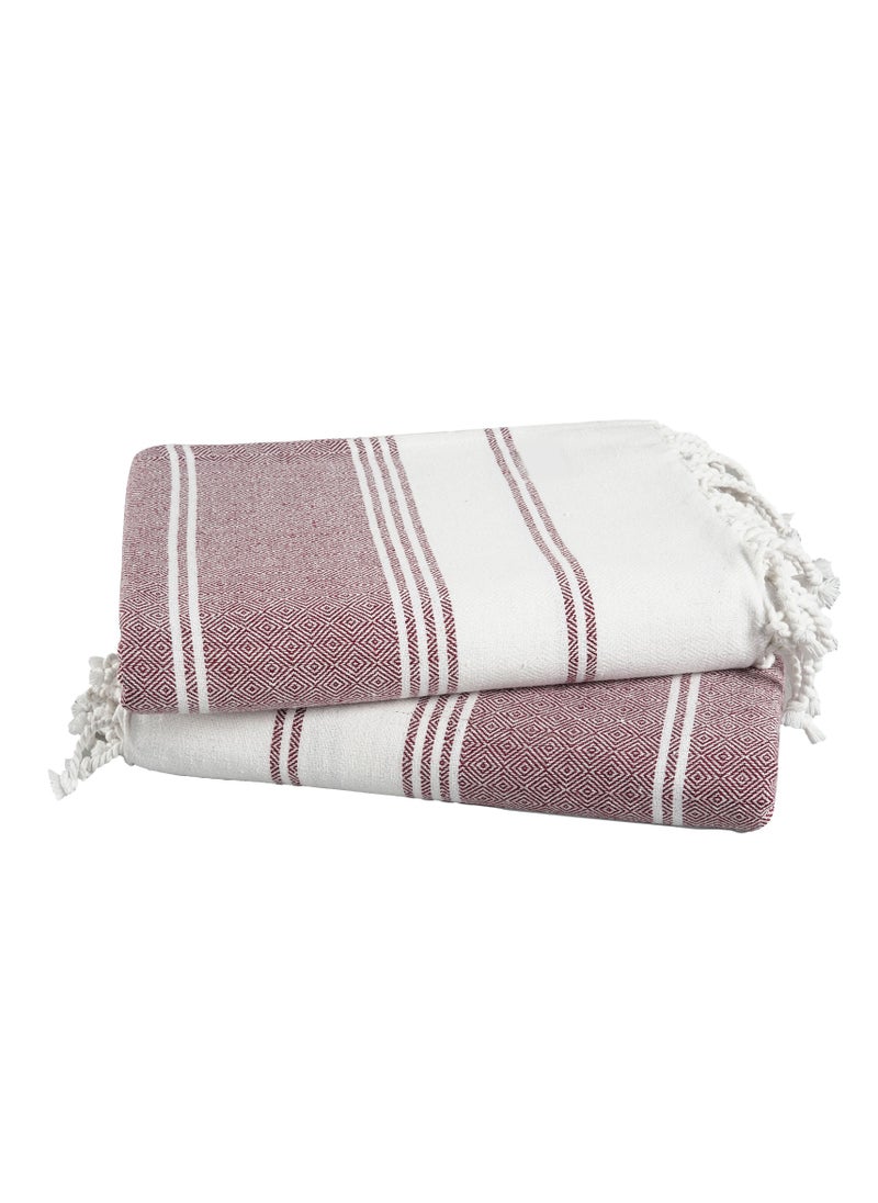 Turkish Beach Towel Set of 2, 39x71 inches Oversized Lightweight 100% Cotton Hammam Towel, Fire Brick