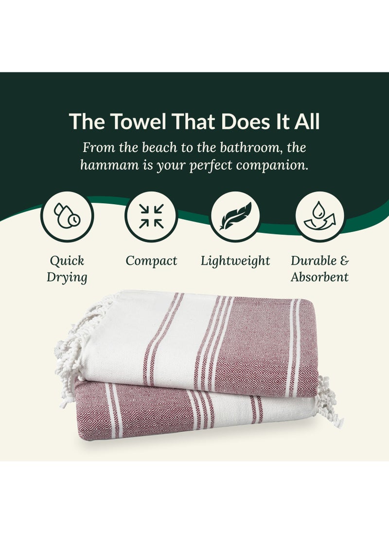 Turkish Beach Towel Set of 2, 39x71 inches Oversized Lightweight 100% Cotton Hammam Towel, Fire Brick