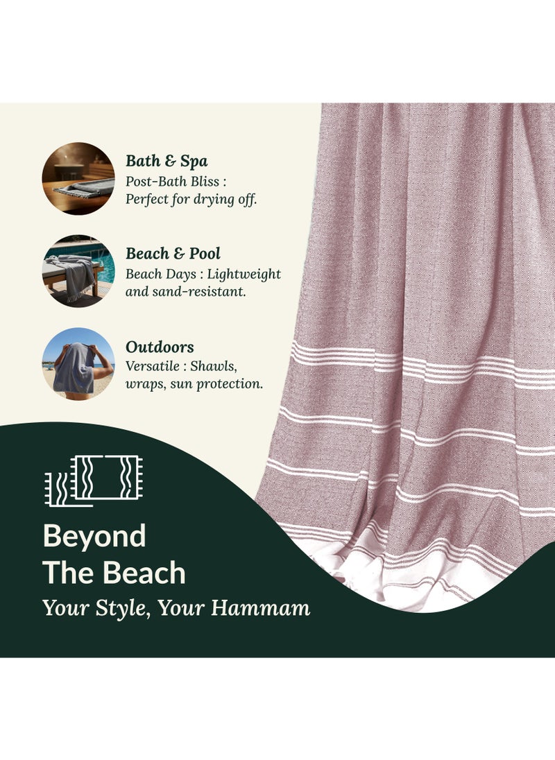 Turkish Beach Towel Set of 2, 39x71 inches Oversized Lightweight 100% Cotton Hammam Towel, Fire Brick