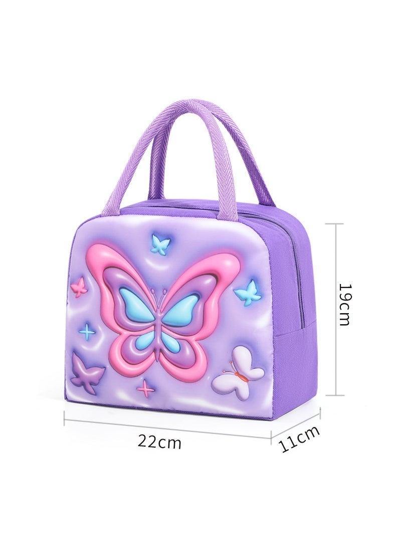 New Kids Cartoon Lunch Bag Insulated Thermal purple butterfly love