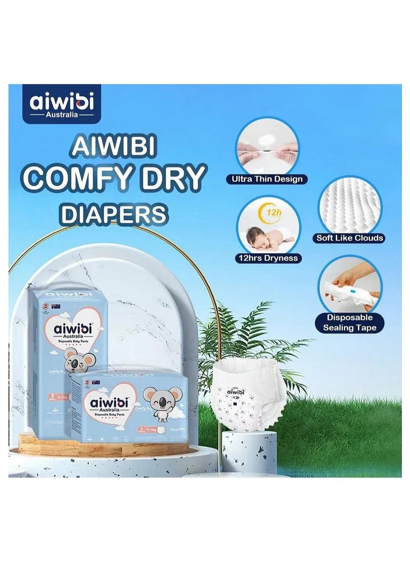 Aiwibi Disposable Pant Style Baby Diapers, 132 Pieces, Size 4 Large, 9 to 14kg - Breathable, Ultra Soft, Fast Absorbency, Comfy Dry