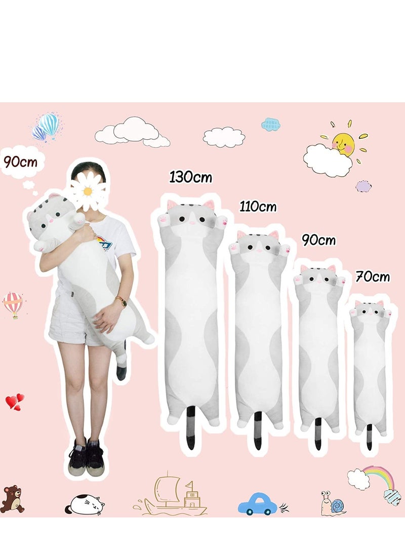 Cat Long Plush Body Pillow,  44 Inches Super Cute Soft Cat Stuffed Squishy Pillow, Adorable Giant Kitten Plushies Throw Pillow Animals Doll Toy Gift for Girlfriend Girls Boys