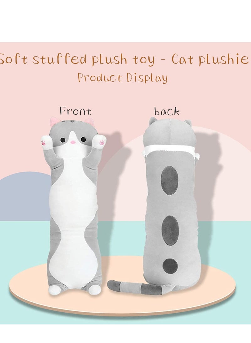 Cat Long Plush Body Pillow,  44 Inches Super Cute Soft Cat Stuffed Squishy Pillow, Adorable Giant Kitten Plushies Throw Pillow Animals Doll Toy Gift for Girlfriend Girls Boys