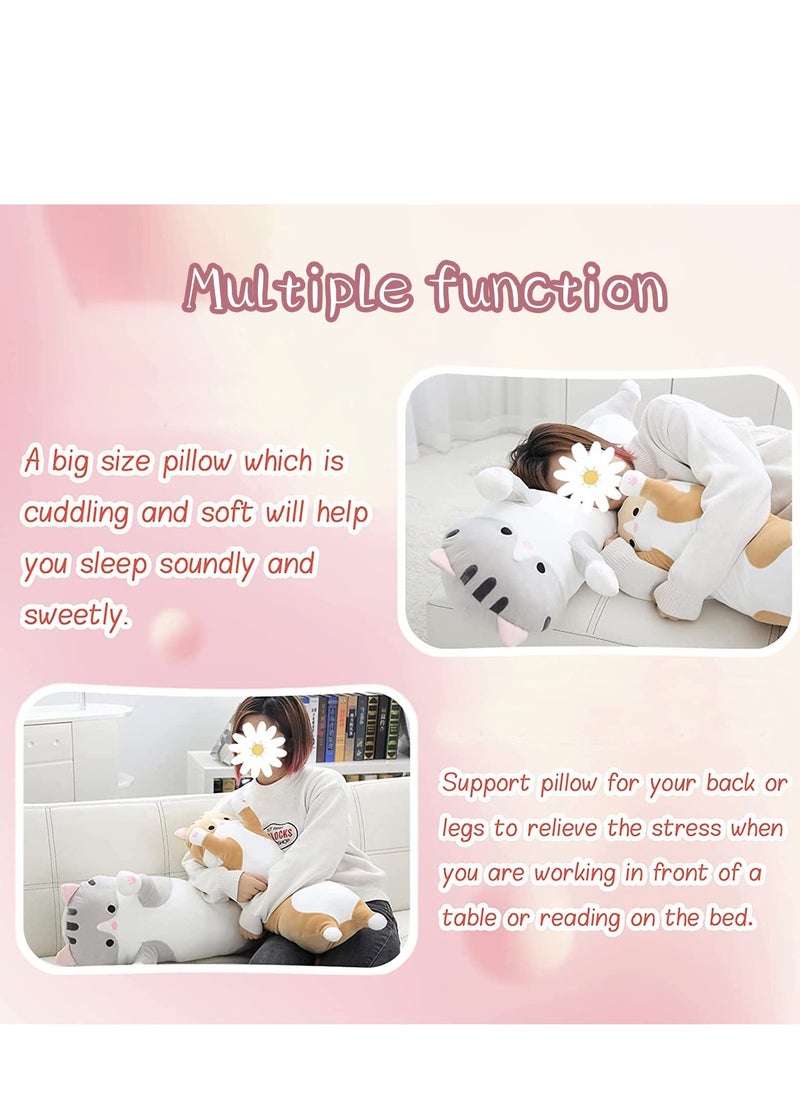 Cat Long Plush Body Pillow,  44 Inches Super Cute Soft Cat Stuffed Squishy Pillow, Adorable Giant Kitten Plushies Throw Pillow Animals Doll Toy Gift for Girlfriend Girls Boys