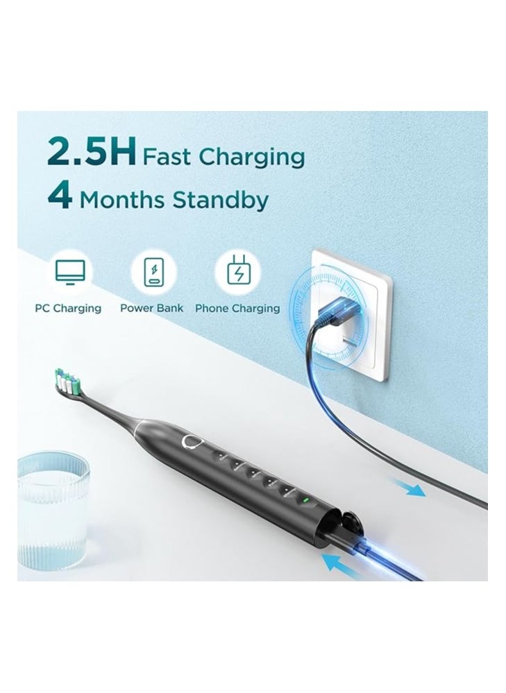 Electric Power Toothbrush with 4 Brush Heads – Fast 2.5-Hour Charge, 120-Day Battery Life, Deep Clean Technology, 5 Brushing Modes, Smart Timer