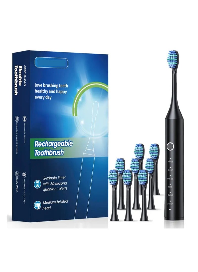 Electric Power Toothbrush with 4 Brush Heads – Fast 2.5-Hour Charge, 120-Day Battery Life, Deep Clean Technology, 5 Brushing Modes, Smart Timer