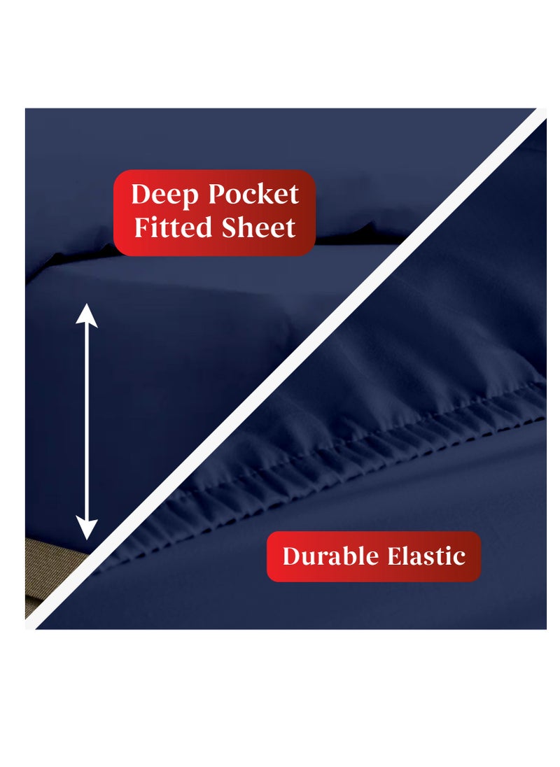 Infinitee Xclusives – 1 Piece 78”x80” deep Pocket Blue King Size Fitted Sheet only for Bed – Lightweight Soft Microfiber, Shrink and Fade Resistant