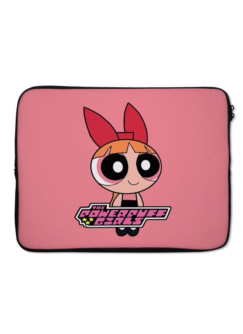 Pink Cute Power Puff Girl Laptop Protective Case Pink Cartoon Classic With Zipper Enclosure