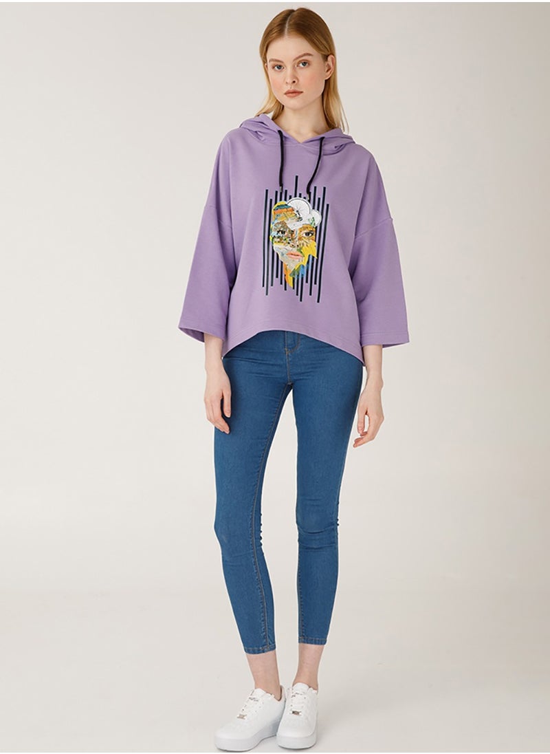 Nature Women's Hoodie Sweatshirt , Long Sleeve, Soft and Thick Fabric, Casual Wear, Purple