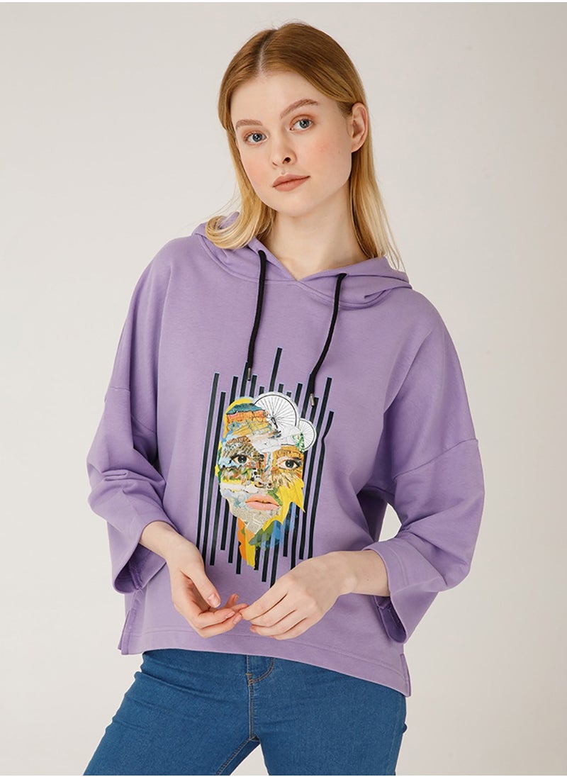 Nature Women's Hoodie Sweatshirt , Long Sleeve, Soft and Thick Fabric, Casual Wear, Purple
