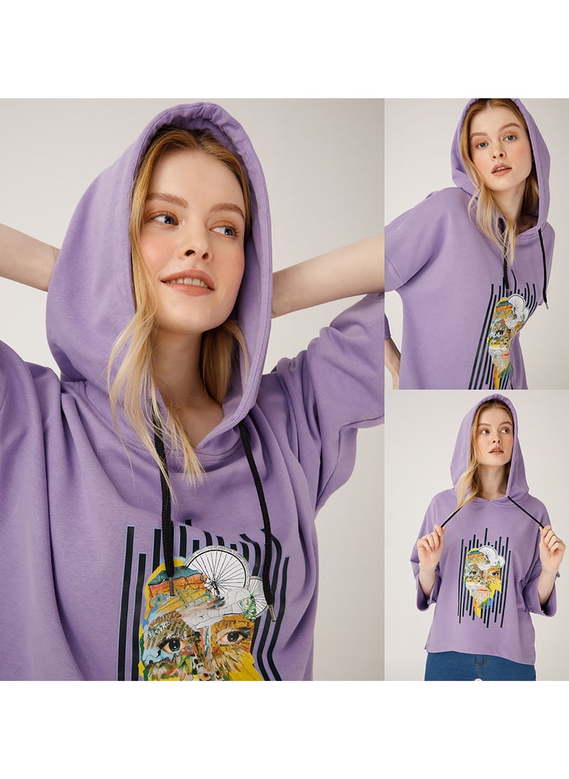 Nature Women's Hoodie Sweatshirt , Long Sleeve, Soft and Thick Fabric, Casual Wear, Purple