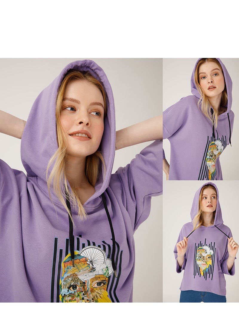Nature Women's Hoodie Sweatshirt , Long Sleeve, Soft and Thick Fabric, Casual Wear, Purple