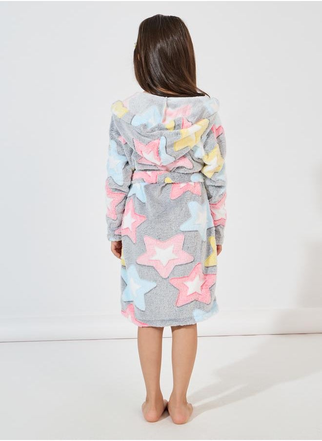 Star Pattern Fleece Hooded Robe