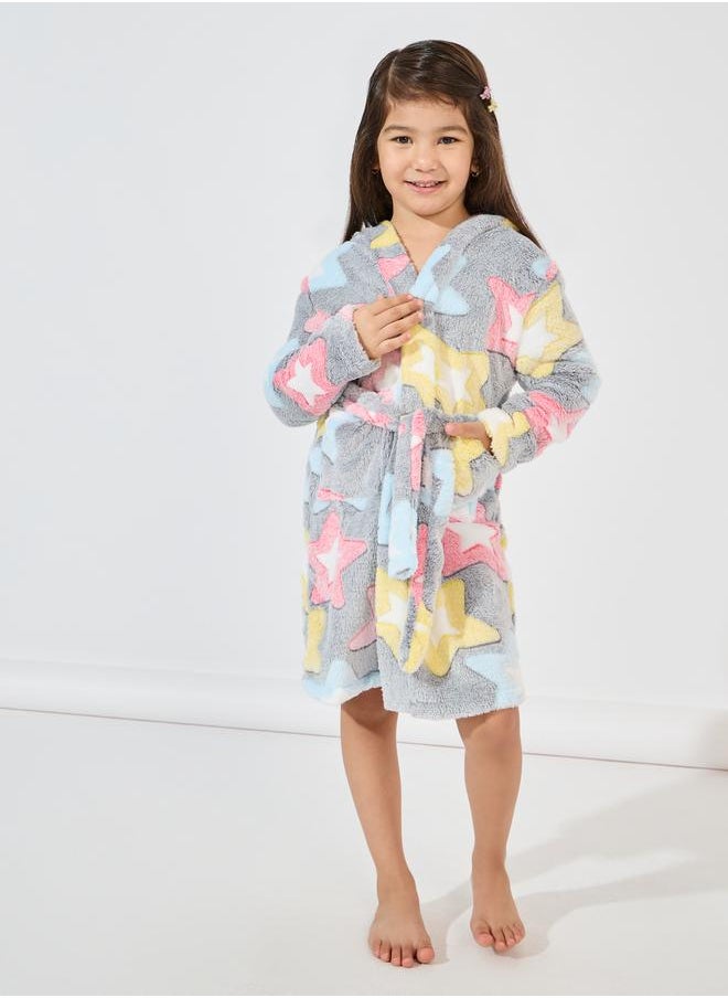 Star Pattern Fleece Hooded Robe