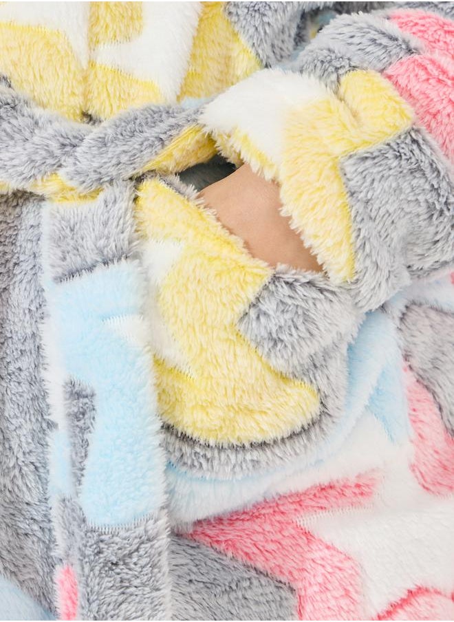 Star Pattern Fleece Hooded Robe