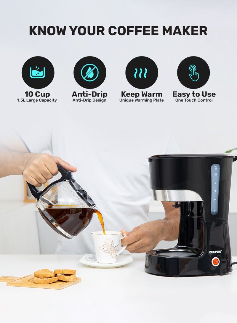 Renewed - Coffee Maker Filter Coffee Machine 1.5 L 850 W GCM6103 Black/Clear
