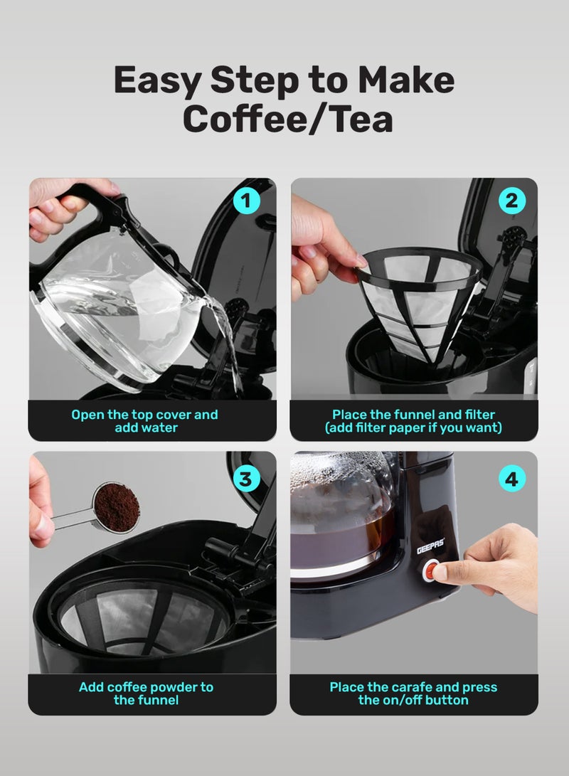 Renewed - Coffee Maker Filter Coffee Machine 1.5 L 850 W GCM6103 Black/Clear