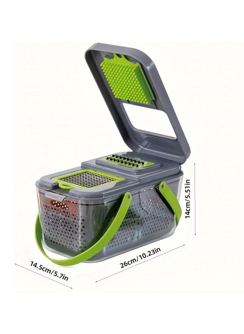 22-in-1 Vegetable Chopper and Slicer Set with Container – Multi-Blade Food Cutter, Kitchen Gadgets for Dicing, Grating, Slicing – Manual Vegetable Cutter Kitchen Tools (Green & Grey)
