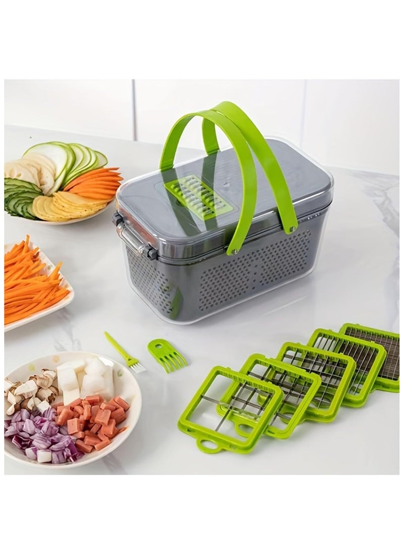 22-in-1 Vegetable Chopper and Slicer Set with Container – Multi-Blade Food Cutter, Kitchen Gadgets for Dicing, Grating, Slicing – Manual Vegetable Cutter Kitchen Tools (Green & Grey)