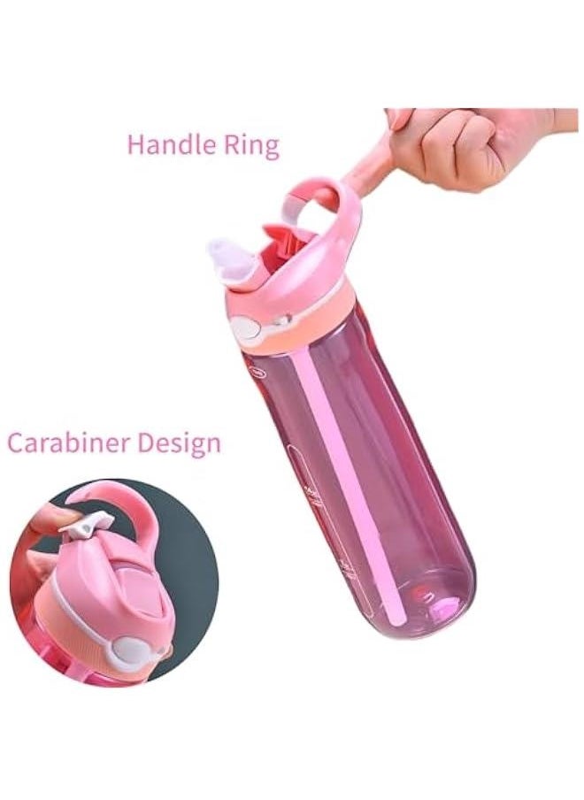 25oz Pink Water Bottle with Clip Handle and Locking Lid, Reusable Travel Tritan Water Bottle with Straw and Sports Plastic Water Bottle - Pink