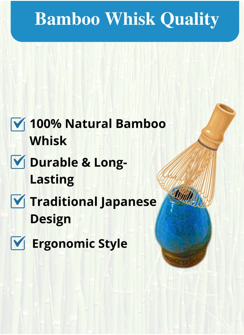 7 Pcs Matcha Set Kit with Premium Quality Ceramic, Traditional Matcha Whisk Set with 500ml Bowl, Bamboo Whisk, Scoop, Holder, Sifter, Mat u0026 Stand, Japanese Matcha Kit for Tea Preparation at Home