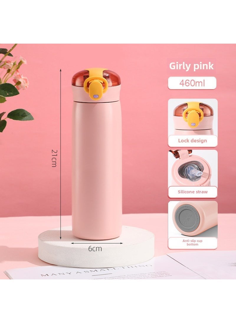 Insulated Tumbler 304 Stainless Kids Straw Cup Pink [460ml]]