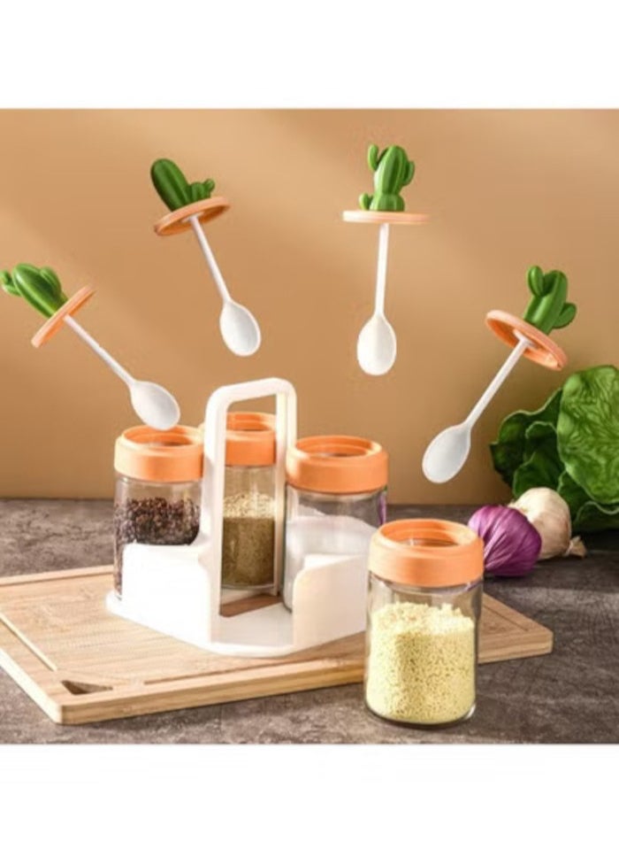 Cactus Kitchen Season Jar Salt Tank Flavor Box Seasoning Bottle Combination Set Glass Seasoning Bottle