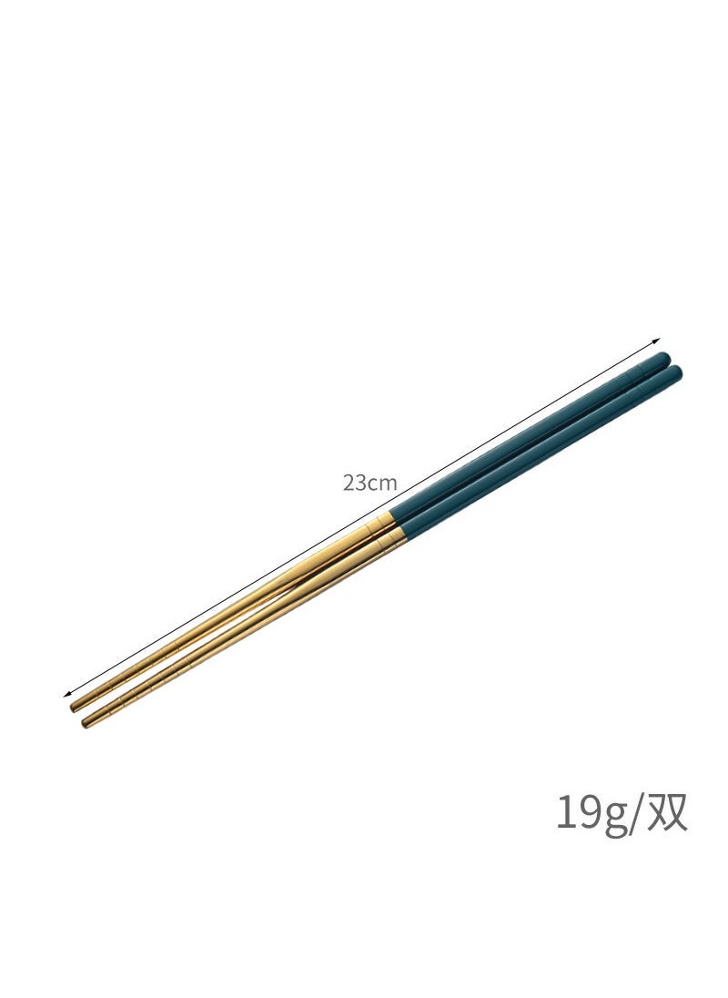 304 stainless steel chopsticks insulated Chinese household chopsticks can be high temperature disinfection children's chopsticks manufacturers wholesale can add logo 23cm [304 material] (Green Gold) cloth wheel light