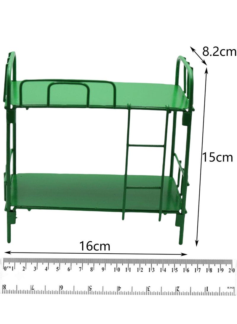 Doll Bunk Bed Doll Double Bed, Furniture Model Set, Miniature Dolls bed, for Accessories DIY Model Landscape Decorations, Furnishings Room Green