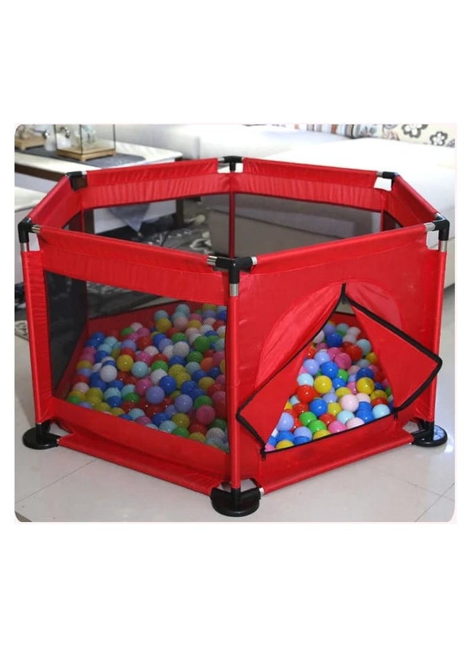 Red Baby Playpen, Portable Non-Slip Safe Play Yard 6 Panels with Breathable Net and 30 Play Balls